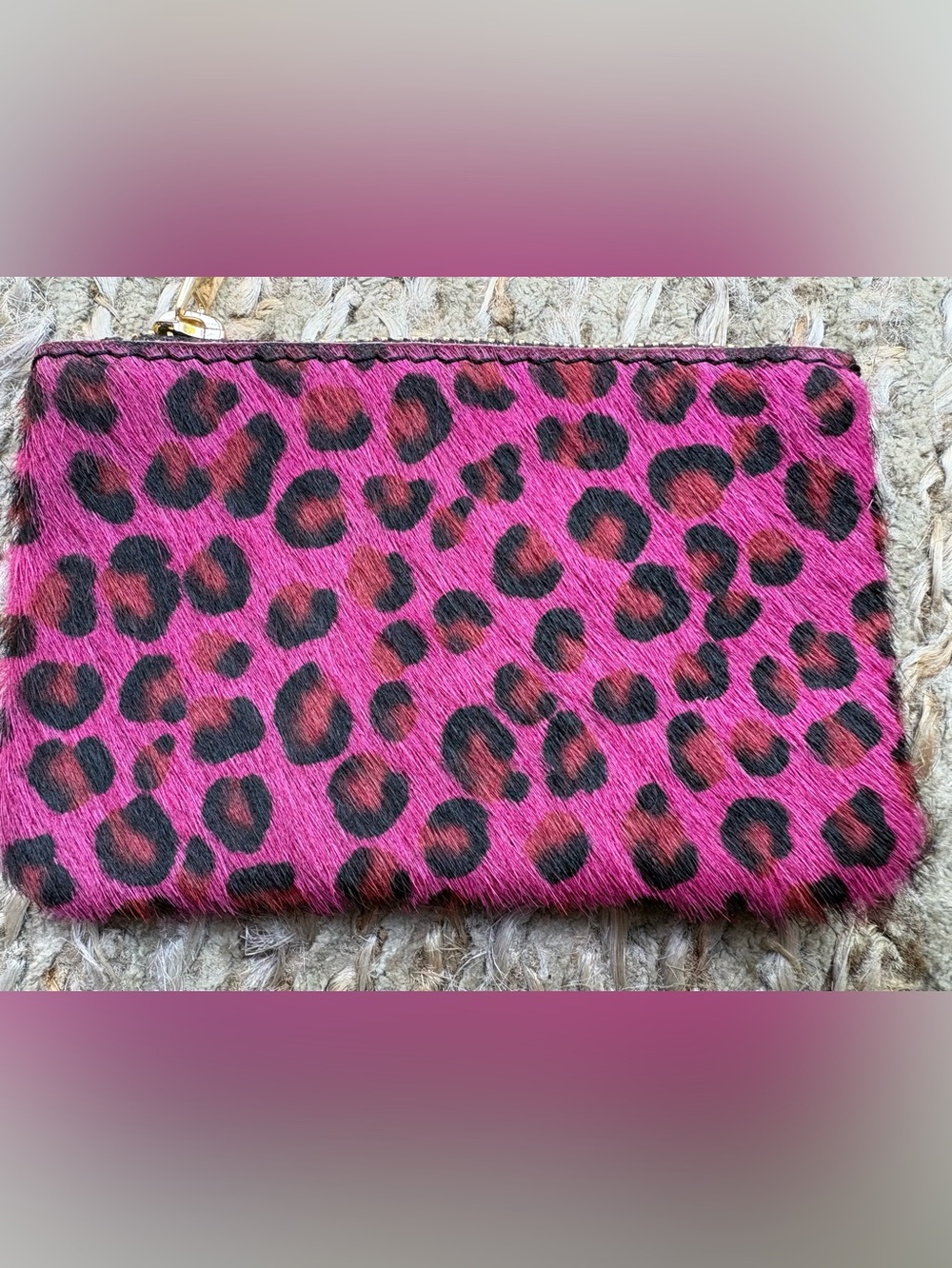 Leopard Print Pink Pony Hair Zip Pouch - Women's Clutch Italy Punk Rock